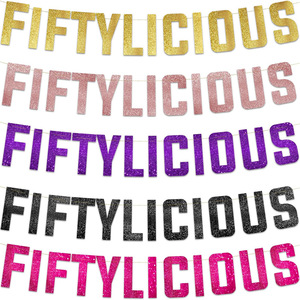 FIFTYLICIOUS - Pancarta con brillantina de 2,9 pies, color negro, decoración para fiesta de cumpleaños - Product Image 4
