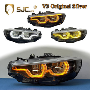 Faros Delanteros Originales SJC Auto V3 IKON Plateados para BMW Serie 4 F32 F36 M4 F82 F80 13-19, Luces Diurnas Tricolor Amarillo, Blanco y Ámbar - Product Image 1