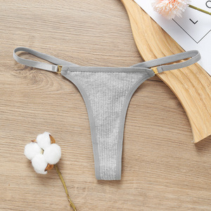 Tangas de algodón gris para mujer al por mayor, bragas de talle bajo con tirantes finos, ropa interior transpirable de punto acanalado. - Product Image 1