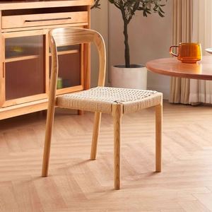 Chaise en bois tressée à la main, design moderne, couleur noyer, pour bureau, balcon, salle à manger, cuisine, chambre, appartement, hôtel - Product Image 2