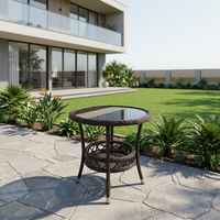 Table basse en rotin brun moderne et durable, fabriquée au Vietnam, avec plateau en verre trempé, pour hôtel, terrasse, pont, loisirs, style contemporain