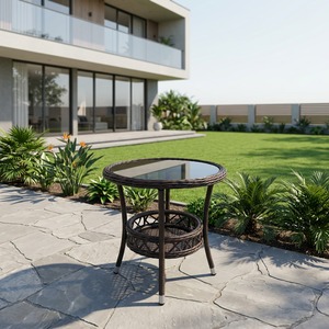 Wholesale Price Modern PE Wicker Rattan <b>Round</b> Coffee <b>Table</b> KD with Tempered Glass Top for Garden <b>Patio</b> Classic All-Weather - Product Image 1