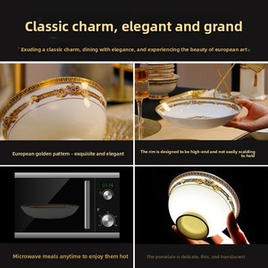 Service <span class=keywords><strong>de</strong></span> Table en Céramique <span class=keywords><strong>de</strong></span> Luxe 60 Pièces Style Européen, <span class=keywords><strong>Vaisselle</strong></span> en <span class=keywords><strong>Porcelaine</strong></span> Fine Dorée pour l'Aménagement <span class=keywords><strong>de</strong></span> la Maison et l'Hôtellerie - Product Image 4