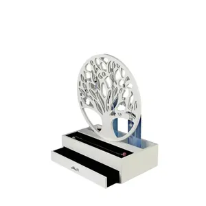 Custom Logo Hangable 2 Layers Tree Pattern Wooden Gift Vertical Display Storage Wood Jewelry Box