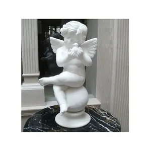 Decoração de casa novo design branco escultura de anjo de fibra de vidro com asas