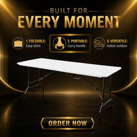 Table pliante en plastique HDPE avec structure en acier de 6 pieds pour l'extérieur, idéale pour les fêtes, les repas et la location