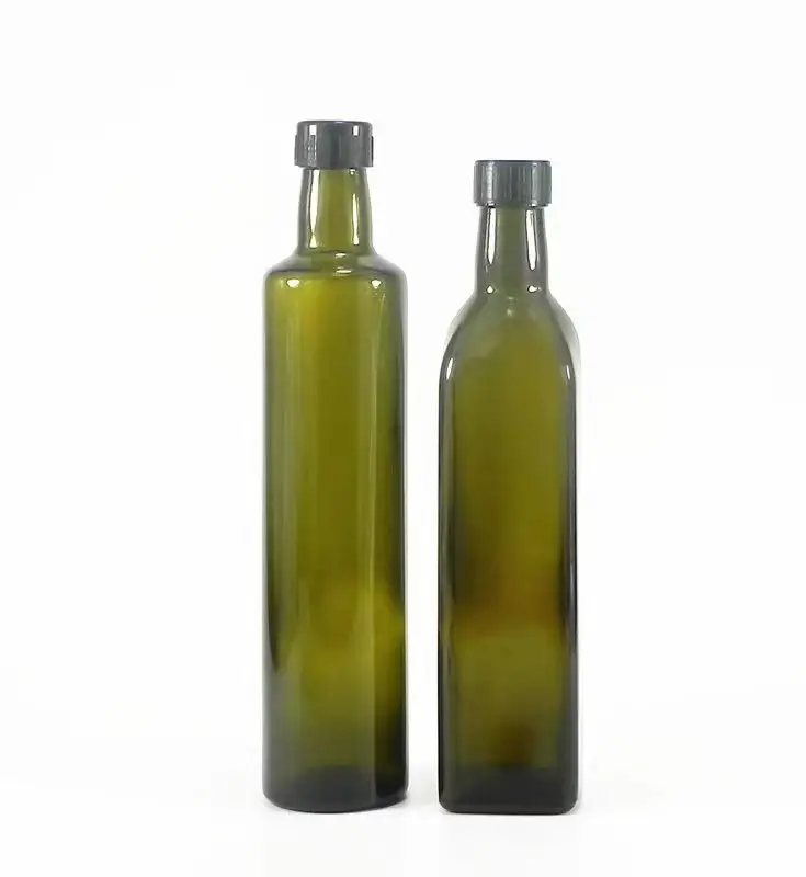 250 мл 500 мл 750 мл уксуса cruet темно-зеленый цилиндр оливкового масла стеклянная бутылка с алюминиевыми винтовыми крышками
