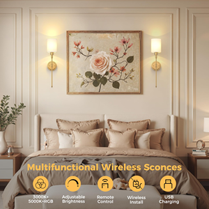 Applique murale rechargeable sans fil à piles avec télécommande, lumière réglable, dorée, pour vente en gros - Product Image 3