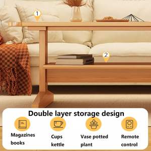 Combohome Mesa <span class=keywords><strong>de</strong></span> centro Rectangular Mesa central Patas <span class=keywords><strong>de</strong></span> madera Mesa corta Té para estudio Oficina Hogar con rueda universal - Product Image 3