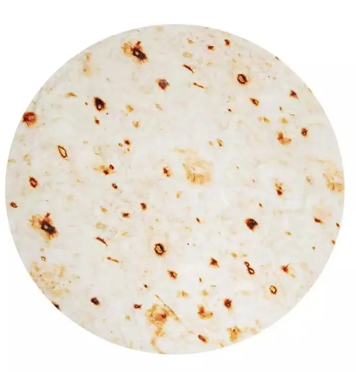 Amazon sıcak satış pizza peluş flanel meksika yuvarlak tortilla atmak börek battaniye katlanabilir plaj mat