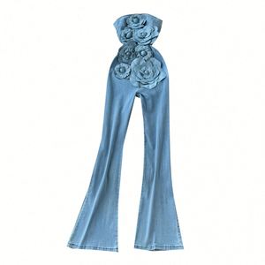 Mono vaquero 3D sin tirantes, ajustado, transpirable, antiarrugas, sin mangas, de cintura media, largo, para mujer, venta al por mayor, ideal para invierno. - Product Image 5