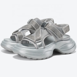 Silver Mesh Cross-Strap <b>Platform</b> Sandals Chunky <b>Heel</b> Buckle Closure Summer Breathable Genuine Leather Lining Outdoor Women's - Product Image 1
