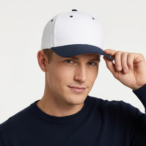 Gorra de Béisbol Blanca con Contraste Azul Marino, 6 Paneles, Ajustada, de Algodón Estructurado, para Hombre, Casual, Primavera Verano - Product Image 3