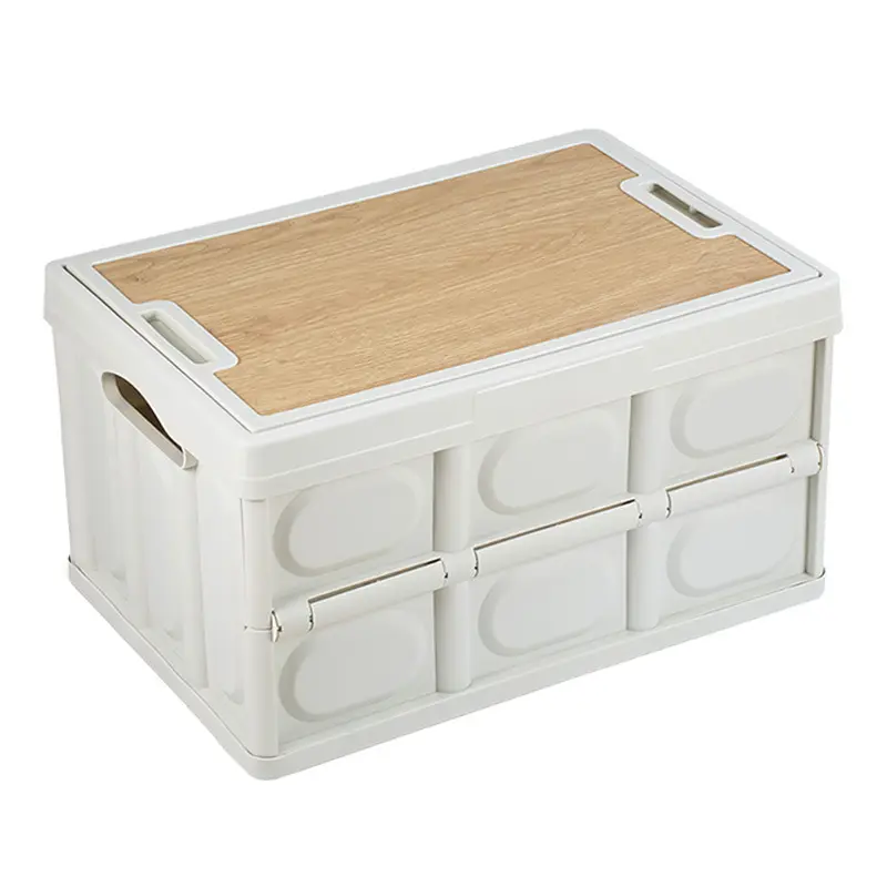 outdoor foldable car plastic storage bins folding wooden lid kitchen camping storage box