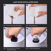 Lampe de bureau sans fil rechargeable moderne, commande tactile, variateur d'intensité, lampe de table LED, lampe de chevet en métal avec abat-jour en tissu