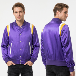 Veste universitaire pour homme, couleur violette, coupe classique, col rabattu, vêtement décontracté, saison automne, 100% polyester - Product Image 1