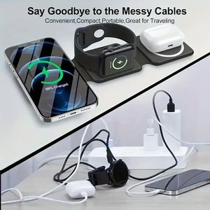 Estación de Carga Magnética Plegable Universal, Cargador de Viaje para Reloj Inteligente/Auriculares/Teléfonos Móviles, Cargador Inalámbrico 3 en 1 - Product Image 2