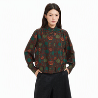 Service OEM en gros, Chemise en soie Gambiered 100% Soie de Mûrier, Col Montant, Boutons Grenouille, Manches Longues, Teinte Naturelle, Personnalisée