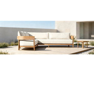 Canapé en teck <span class=keywords><strong>de</strong></span> style moderne, design nouveau, en forme <span class=keywords><strong>de</strong></span> L, sectionnel, <span class=keywords><strong>haut</strong></span> <span class=keywords><strong>de</strong></span> <span class=keywords><strong>gamme</strong></span>, pour l'extérieur, meubles <span class=keywords><strong>de</strong></span> luxe pour maison <span class=keywords><strong>de</strong></span> prestige avec coussins épais - Product Image 3