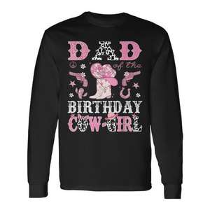 Camiseta de manga larga rosa estilo western para el día de cumpleaños del papá de la fiesta, con diseño de vaquera - Product Image 1