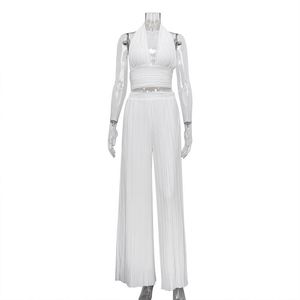 Dropshipping minimalista Plisse top a <span class=keywords><strong>vita</strong></span> alta <span class=keywords><strong>pantaloni</strong></span> da donna alla moda <span class=keywords><strong>pantaloni</strong></span> a pieghe bianchi set abbinati - Product Image 4
