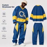 Ensemble de survêtement tricoté sur mesure 500 GSM pour homme, pantalon cargo évasé délavé vintage et sweat à capuche, style streetwear, 2 pièces