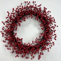 Karangan Bunga Natal Buatan 2025 dengan Buah Berry Merah PVC untuk Hiasan Dinding Rumah, Aksesoris Natal yang Meriah