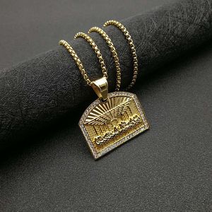 yunnique Hip Hop <b>Titanium</b> Steel Gold Plated Diamond Pendant Necklace Men's Rectangle Pave Setting Gift Jewelry - Product Image 3