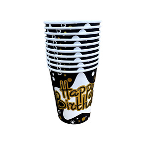 Happy Birthday Disposable Tableware Set Paper Plates Cups Napkins Forks Party Supplies Kit Black Gold Star Design - Product Image 4