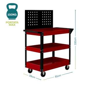 Professional 3-Shelf <b>Tool</b> <b>Trolley</b> With Perforated Panel 81x35x110 Cm Painted Steel <b>Tool</b> Holder - Product Image 2