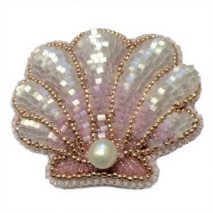 Handmade Seed Beaded Scallop Shell Ornament Pink White Pearl Center Gold Trim Custom Glass Beaded Keychains Promotional <b>Gifts</b> - Product Image 2