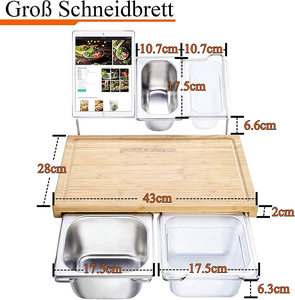 Tagliere da cucina tagliere da <span class=keywords><strong>lavoro</strong></span> con vassoio antigoccia vassoio antigoccia in bambù organico in acciaio inossidabile - Product Image 6