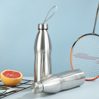 Bouteille d'eau sportive en acier inoxydable, grande capacité, minimaliste, en forme de boule de bowling, portable pour l'extérieur, à col étroit