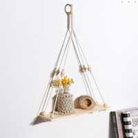 Bohème fait à la main en macramé tenture murale fronde corde fleur panier ornements gland décoratif bois flottant étagère support de rangement