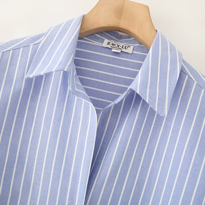 PB & ZA kadınlar 2025 bahar yeni Chic moda çizgili Oxford pamuk bluzlar Vintage uzun kollu kadın gömlek Blusas Chic Tops - Product Image 3