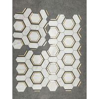 Carrelage mosaïque en marbre et laiton poli hexagone, tapisserie pour mur et sol en nid d'abeille