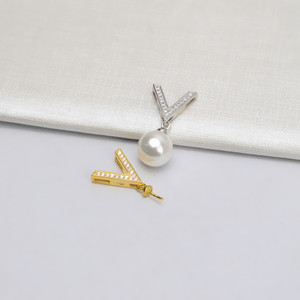 Support de pendentif en argent S925 en forme de V, simple, avec perle, accessoire de bricolage pour femmes, grand pendentif vide, composant de bijoux - Product Image 1