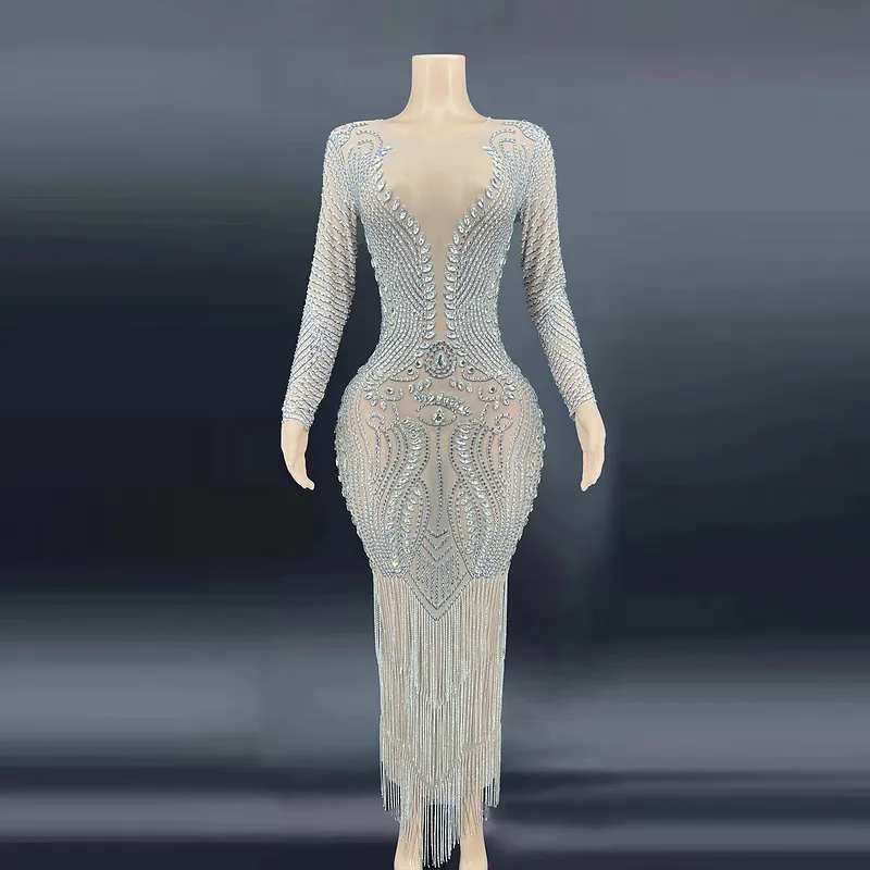 Женское платье ручной работы NOVANCE Y2412, вечернее платье-туника с V-образным вырезом и длинными рукавами, украшенное кристаллами и кисточками, 2022