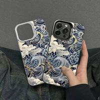 Coque de téléphone portable argentée à motifs ondulés artistiques pour iPhone 16 Plus 15 18 17 Pro Max 14 13 12 11 – Étui de protection arrière