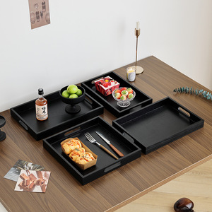 Japanese Style Black Wooden Serving <b>Tray</b> Rectangular Solid Wood <b>Tea</b> <b>Tray</b> Hotel Coffee Use - Product Image 3