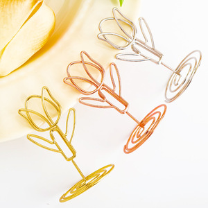 Porta Biglietti da Visita in Metallo Placcato Oro Rosa a Forma di Tulipano con Porta <span class=keywords><strong>Note</strong></span> e Foto - Product Image 2