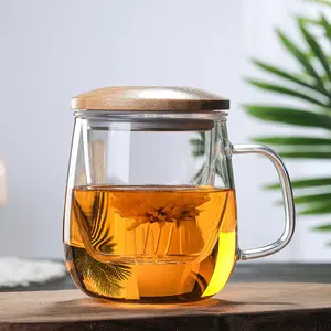 झरनी के साथ गिलास चाय के कप और ढक्कन खिलने के लिए गर्मी प्रतिरोध borosilicate ग्लास teacups चाय और गिरा हुआ पत्ता चाय