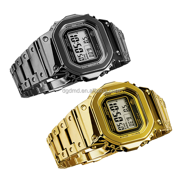 DMD GMW-B5000 Luxury Stainless Steel Mod Kit Case Strap with Carving Pattern Diamond Bezel Band Replacement (NO Watch)