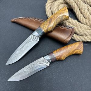 سكين صغير مستقيم من الفولاذ الدمشقي الشمال للبقاء على قيد الحياة في التخييم في الهواء الطلق دفاع ذاتي مزورة خشب حاد متين - Product Image 2