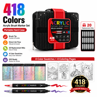 Lot de marqueurs de peinture acrylique professionnels en gros, 418 couleurs, avec pointes pinceaux et étui de transport pour artistes