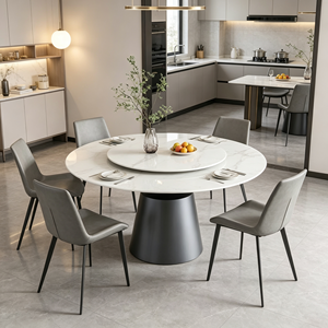 Mesa de Comedor Redonda Moderna de Mármol con Tapa Giratoria para 6 Personas, Diseño Minimalista y Duradero, Muebles para Comedor - Product Image 1
