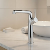 Robinet de lavabo simple trou Momali en laiton avec cartouche céramique, finition noir gunmetal, poignée unique, eau froide/chaude