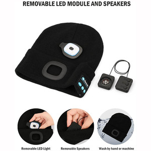 Unisex USB Rechargeable 4 LED Flashlight Hat with Cordless Headphones <strong>Bluetooth</strong> Beanie with Light - Product Image 2