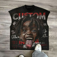 T-shirt sans manches vintage de haute qualité avec rivets, style hip-hop, motif graphique Rasta, coupe oversize, débardeur personnalisé pour homme