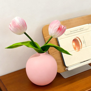 Flor Artificial de Tulipán en Jarrón de Cerámica Rosa, Decoración para el Hogar con Tacto Realista, para Entrada, Sala de Estar, Mesa - Product Image 2